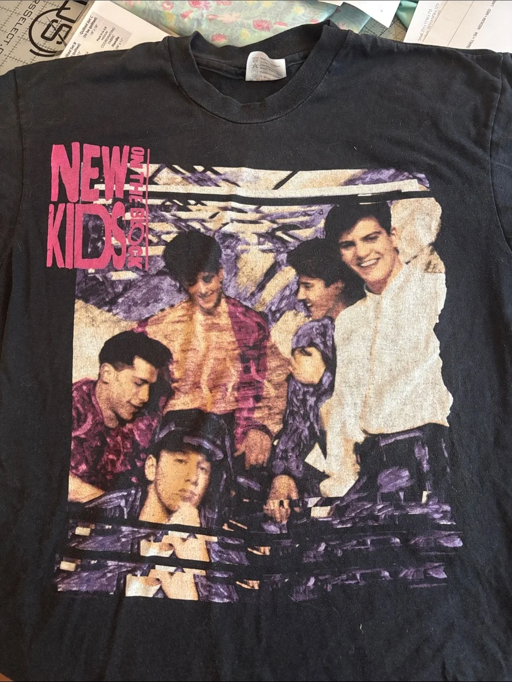 NKOTB McDonald's Black Tee with Pink & Purple Band Graphic